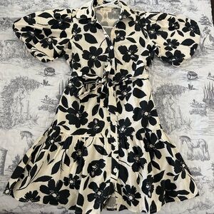 T.J.Maxx Black and Cream Floral Long Sleeve Dress